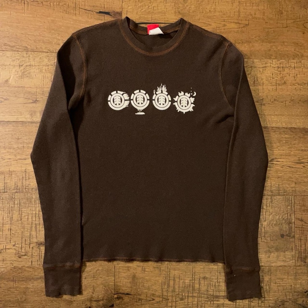 Element Thermal Long Sleeve Shirt Mens Size M Brown Skater Grunge Vintage M919